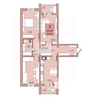 3-к квартира, вторичка, 93м2, 18/24 этаж