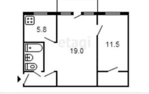 2-к квартира, вторичка, 44м2, 5/5 этаж