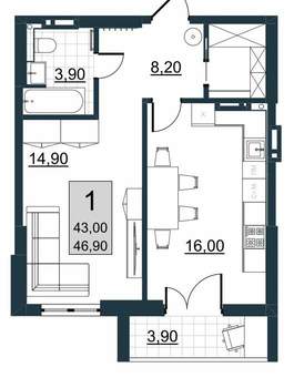 1-к квартира, вторичка, 43м2, 5/10 этаж