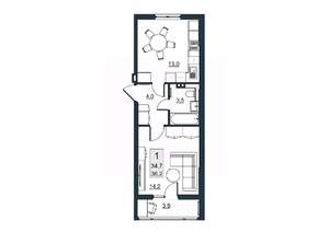 1-к квартира, вторичка, 35м2, 4/10 этаж
