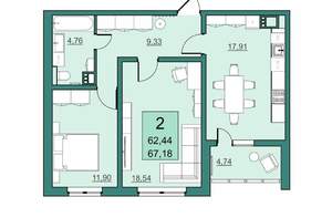 2-к квартира, вторичка, 62м2, 2/19 этаж