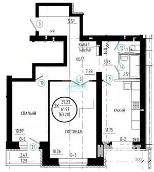 2-к квартира, вторичка, 64м2, 1/11 этаж