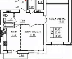 2-к квартира, строящийся дом, 56м2, 4/10 этаж