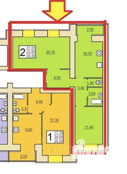 2-к квартира, сданный дом, 57м2, 14/16 этаж