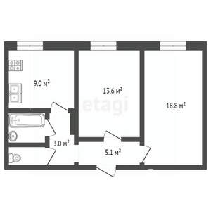 2-к квартира, вторичка, 53м2, 1/9 этаж