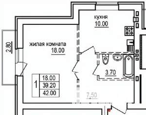 1-к квартира, строящийся дом, 42м2, 8/10 этаж