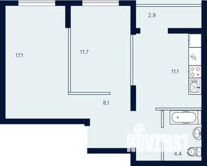 2-к квартира, вторичка, 55м2, 1/4 этаж