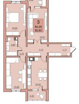 3-к квартира, вторичка, 93м2, 10/19 этаж