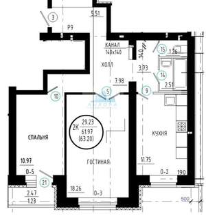 2-к квартира, вторичка, 64м2, 1/11 этаж