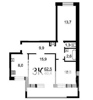 3-к квартира, вторичка, 60м2, 6/9 этаж