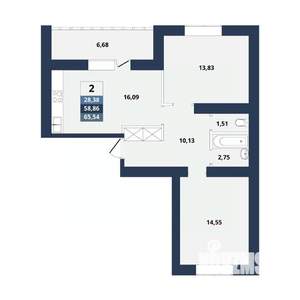 2-к квартира, вторичка, 66м2, 3/10 этаж