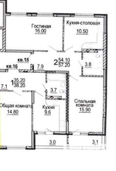 2-к квартира, сданный дом, 57м2, 7/10 этаж
