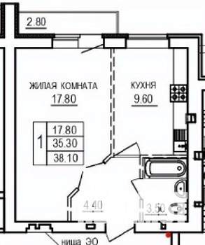 1-к квартира, строящийся дом, 38м2, 10/10 этаж