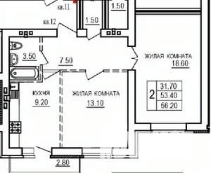 2-к квартира, строящийся дом, 56м2, 6/10 этаж