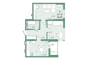 2-к квартира, вторичка, 48м2, 22/22 этаж