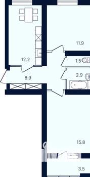 2-к квартира, вторичка, 57м2, 1/4 этаж