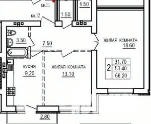 2-к квартира, строящийся дом, 56м2, 10/10 этаж