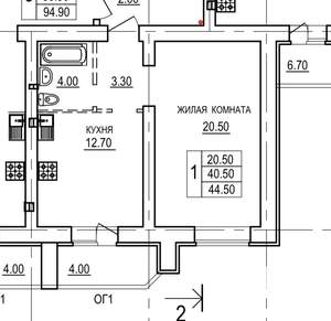 1-к квартира, вторичка, 45м2, 6/10 этаж