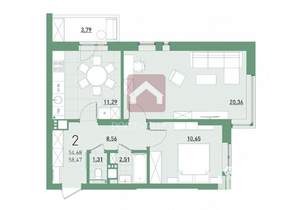2-к квартира, вторичка, 56м2, 14/22 этаж