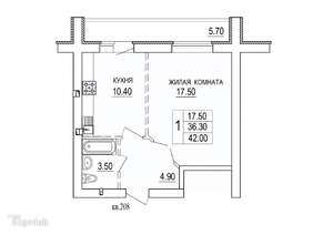 1-к квартира, вторичка, 41м2, 8/10 этаж