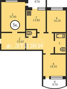 3-к квартира, вторичка, 74м2, 1/6 этаж