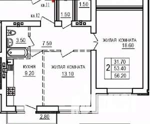 2-к квартира, строящийся дом, 56м2, 9/10 этаж