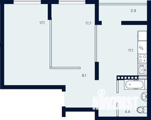 2-к квартира, вторичка, 52м2, 2/4 этаж