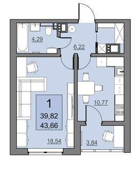 1-к квартира, вторичка, 40м2, 20/24 этаж