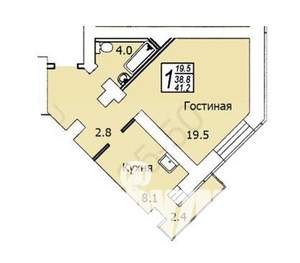 1-к квартира, вторичка, 41м2, 8/10 этаж