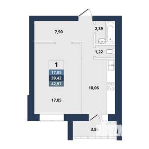1-к квартира, вторичка, 43м2, 2/10 этаж
