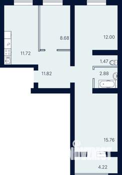 3-к квартира, строящийся дом, 69м2, 1/4 этаж