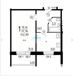 1-к квартира, вторичка, 42м2, 1/11 этаж