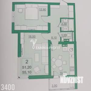 2-к квартира, вторичка, 51м2, 21/22 этаж
