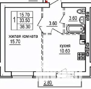 1-к квартира, строящийся дом, 36м2, 9/10 этаж