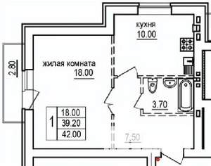 1-к квартира, строящийся дом, 42м2, 10/10 этаж
