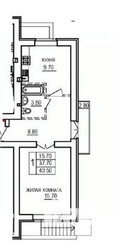 1-к квартира, строящийся дом, 41м2, 2/10 этаж