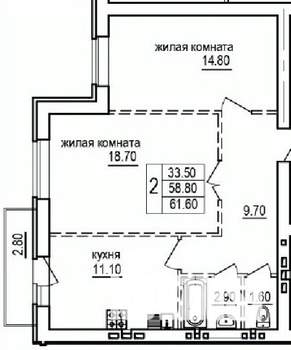 2-к квартира, строящийся дом, 62м2, 7/10 этаж