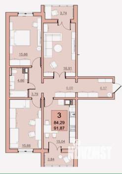 3-к квартира, вторичка, 84м2, 1/22 этаж