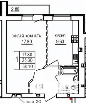 1-к квартира, вторичка, 38м2, 7/10 этаж