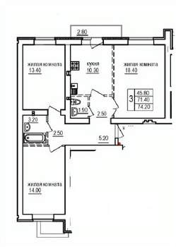 3-к квартира, вторичка, 74м2, 10/10 этаж