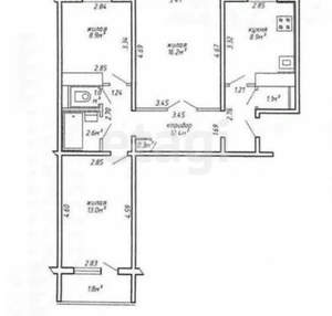 3-к квартира, вторичка, 63м2, 8/9 этаж