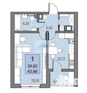 1-к квартира, вторичка, 44м2, 19/24 этаж