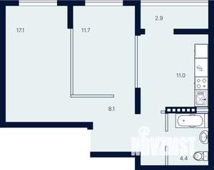 1-к квартира, вторичка, 55м2, 2/4 этаж
