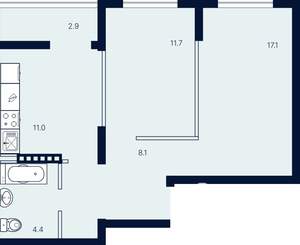 2-к квартира, вторичка, 55м2, 3/4 этаж
