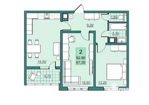 2-к квартира, вторичка, 63м2, 2/10 этаж