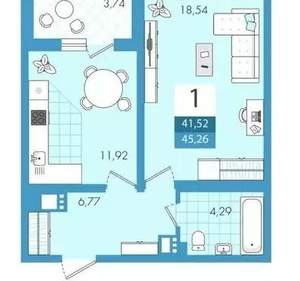 1-к квартира, вторичка, 42м2, 2/21 этаж