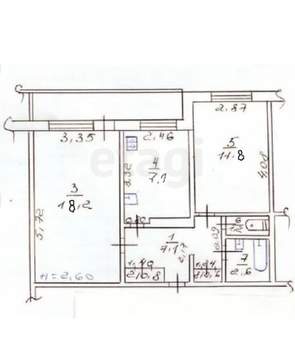 2-к квартира, вторичка, 59м2, 1/10 этаж