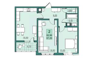 2-к квартира, вторичка, 63м2, 6/10 этаж