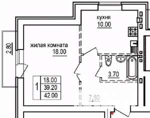 1-к квартира, строящийся дом, 42м2, 5/10 этаж