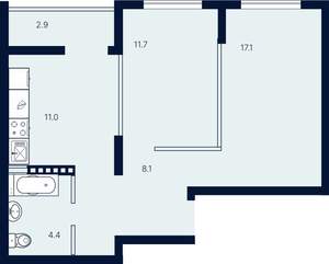 2-к квартира, вторичка, 55м2, 3/4 этаж